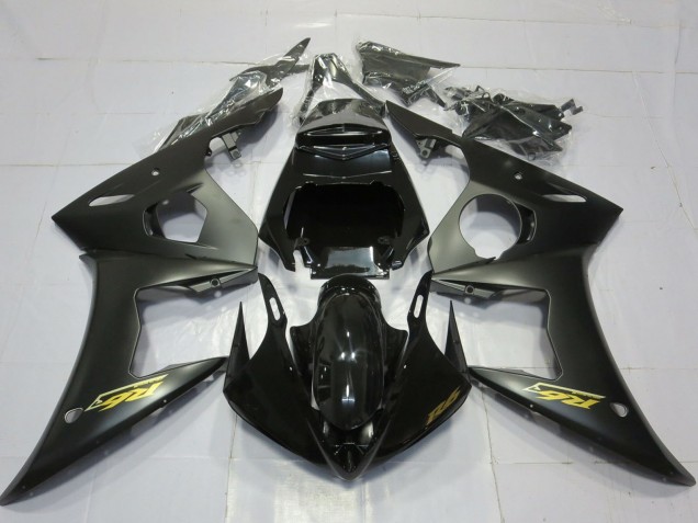 Carénages Moto Yamaha R6 2003-2004 - Noir Brillant Noir Mat Or Décalque