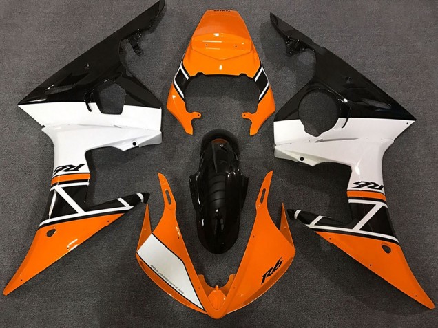 Carénages Moto Yamaha R6 2003-2004 - Orange Blanc Noir Brillant