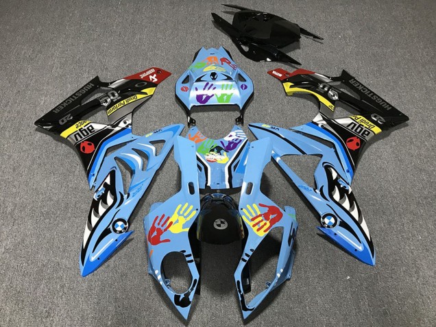 Carénages Moto BMW S1000RR 2009-2014 - Bleu Clair Noir Requin Hands