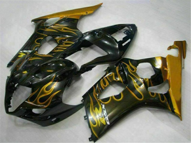 Carénages Moto Suzuki GSXR 1000 2003-2004 - Noir Brillant Or Flamme