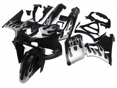 Carénages Moto Kawasaki ZZR400 1993-2007 - Noir Brillant Argent Flamme Abordables