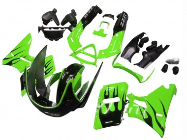 Carénages Moto Kawasaki ZZR400 1993-2007 - Vert Noir Brillant Flamme Abordables