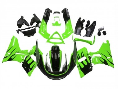 Carénages Moto Kawasaki ZZR400 1993-2007 - Vert Noir Brillant Flamme Abordables