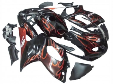Carénages Moto Yamaha YZF600R Thundercat 1996-2007 - Noir Orange Foncé Flamme Abordables