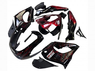 Carénages Moto Yamaha YZF 1000R Thundecourses 1997-2007 - Noir Rouge Foncé Flamme Abordables