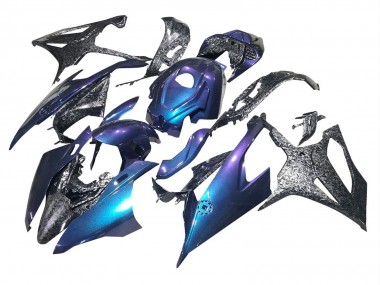 Carénages Moto BMW S1000RR 2019-2022 - Pente Bleu Violet Fibre de Carbone Forgée Abordables