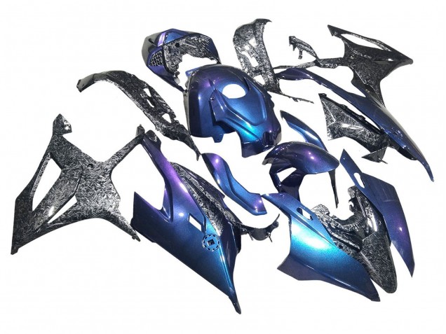 Carénages Moto BMW S1000RR 2019-2022 - Pente Bleu Violet Fibre de Carbone Forgée