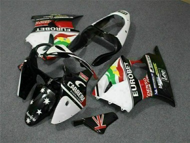 Carénages Moto Kawasaki ZX6R 2000-2002 - Blanc Rouge Jaune Vert Noir Brillant Étoile EuroBet Abordables