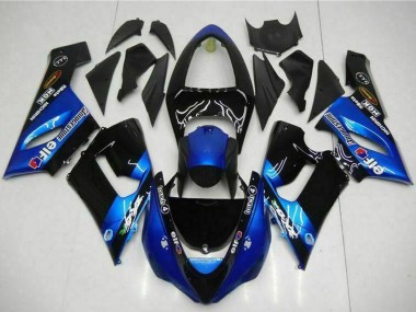 Carénages Moto Kawasaki ZX6R 2005-2006 - Bleu Noir Brillant Elf Abordables