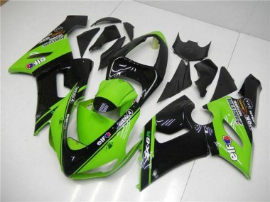 Carénages Moto Kawasaki ZX6R 2005-2006 - Vert Noir Brillant Elf Abordables