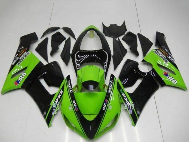 Carénages Moto Kawasaki ZX6R 2005-2006 - Vert Noir Brillant Elf Abordables