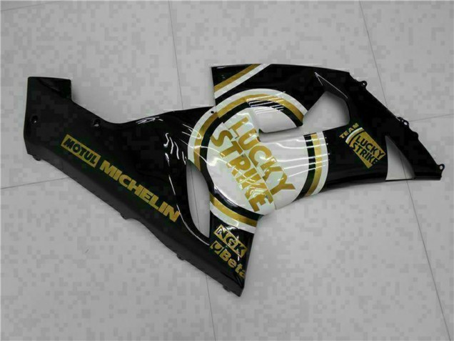 Carénages Moto Kawasaki ZX6R 2005-2006 - Noir Brillant Blanc Or Lucky Strike
