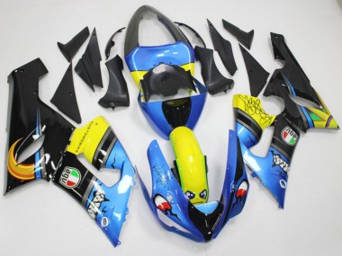 Carénages Moto Kawasaki ZX6R 2005-2006 - Bleu Jaune Noir Requin Abordables