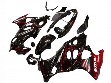 Carénages Moto Suzuki GSX600F/GSX750F 2004-2006 - Noir Brillant Rouge Flamme Abordables