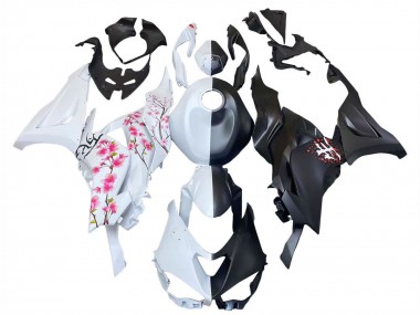 Carénages Moto Kawasaki ZX6R 2023-2025 - Noir Blanc Flower Abordables