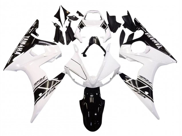 Carénages Moto Yamaha YZF R6S 2006-2009 - Blanc Noir Brillant