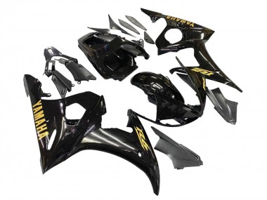 Carénages Moto Yamaha YZF R6S 2006-2009 - Noir Brillant Or Décalque Abordables