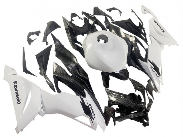 Carénages Moto Kawasaki ZX6R 2019-2022 - Blanc Noir Fibre de Carbone