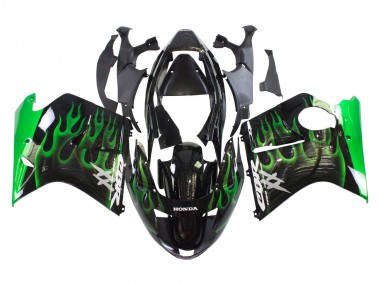 Carénage Moto Honda CBR1100XX Blackbird 1996-2007 - Noir Brillant Vert Flamme Abordables