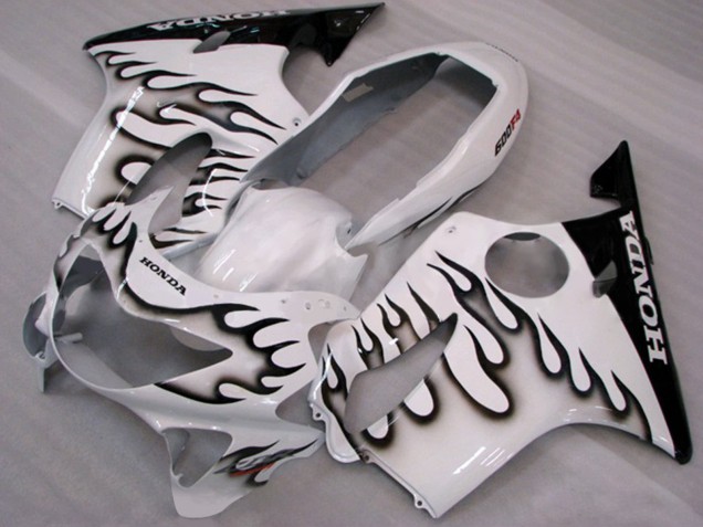 Carénages Moto Honda CBR600 F4 1999-2000 - Blanc Noir Brillant Flamme