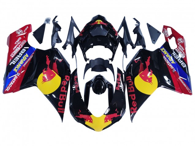 Carénages Moto Ducati 848/1098/1198 2007-2014 - Noir Brillant Jaune Bleu Red Bull