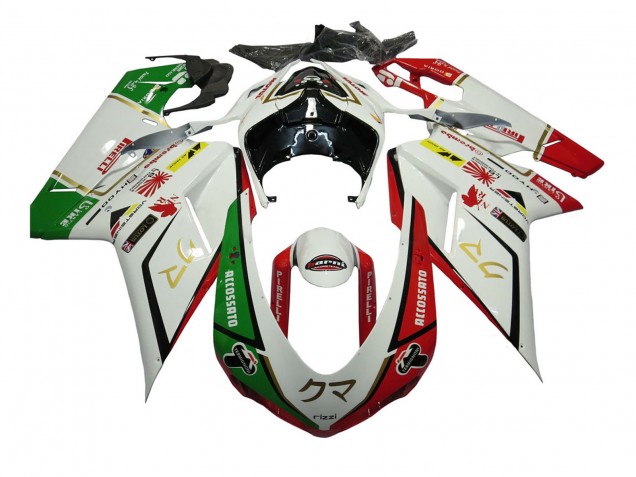 Carénages Moto Ducati 848/1098/1198 2007-2014 - Blanc Rouge Vert Accossato