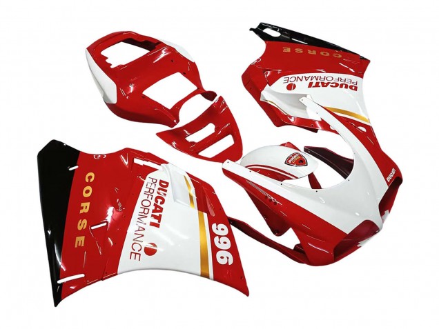 Carénages Moto Ducati 996 1993-2005 - Blanc Rouge Or Noir Brillant Corse Performance