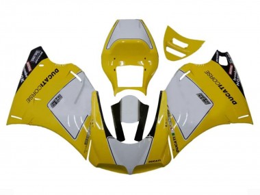 Carénages Moto Ducati 996 1993-2005 - Blanc Jaune Noir Brillant Corse Performance Abordables