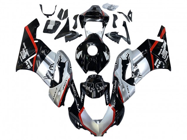 Carénages Moto Honda CBR1000RR 2004-2005 - Argent Noir Brillant Rouge Bande