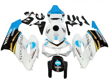 Carénages Moto Honda CBR1000RR 2004-2005 - Blanc Bleu Clair Jaune Noir Konica Minolta Abordables
