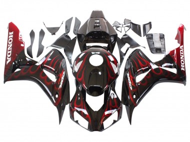 Carénage Moto Honda CBR1000RR 2006-2007 - Noir Brillant Rouge Flamme Abordables