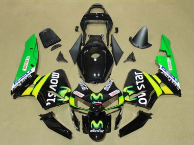 Carénages Moto Honda CBR600RR 2003-2004 - Noir Brillant Jaune Vert MoviStar Castrol Abordables