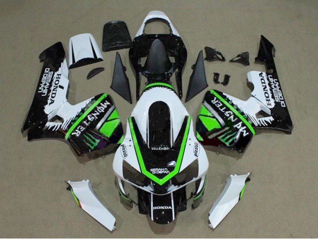 Carénages Moto Honda CBR600RR 2003-2004 - Blanc Vert Noir Brillant Monstre