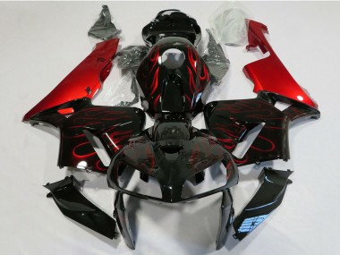 Carénage Moto Honda CBR600RR 2005-2006 - Noir Brillant Rouge Flamme Abordables