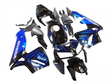 Carénage Moto Honda CBR600RR 2005-2006 - Noir Brillant Bleu Flamme Abordables