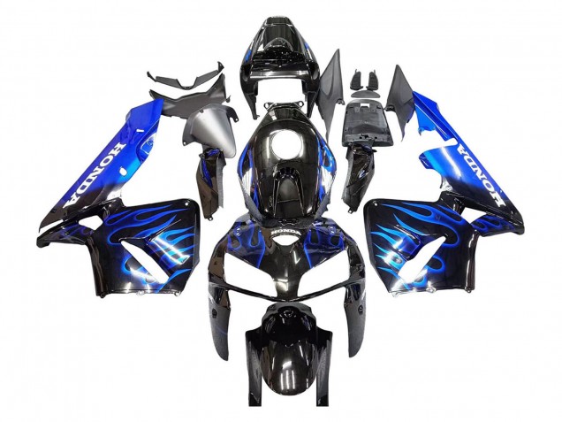 Carénage Moto Honda CBR600RR 2005-2006 - Noir Brillant Bleu Flamme