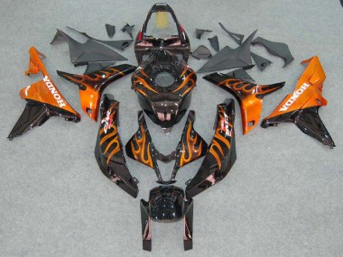 Carénages Moto Honda CBR600RR 2007-2008 - Noir Brillant Orange Flamme Abordables