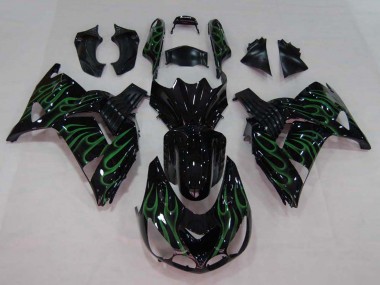 Carénage Moto Kawasaki ZX14R ZZR1400 2006-2011 - Noir Brillant Vert Flamme Abordables