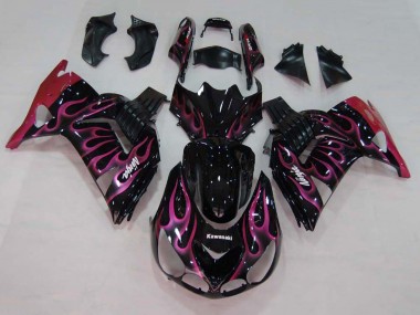 Carénages Moto Kawasaki ZX14R ZZR1400 2006-2011 - Noir Brillant Rouge Rose Flamme Abordables