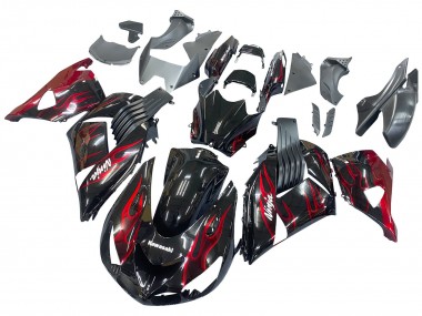 Kits Carénage Moto Kawasaki ZX14R ZZR1400 2006-2011 - Noir Brillant Rouge Flamme Abordables