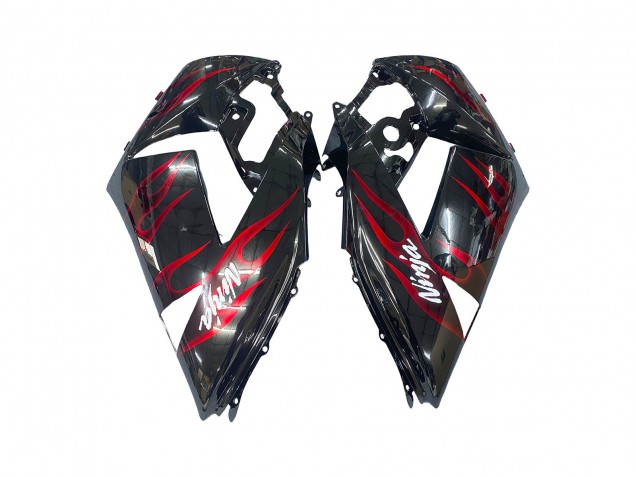 Kits Carénage Moto Kawasaki ZX14R ZZR1400 2006-2011 - Noir Brillant Rouge Flamme