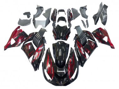 Kits Carénage Moto Kawasaki ZX14R ZZR1400 2006-2011 - Noir Brillant Rouge Flamme Abordables