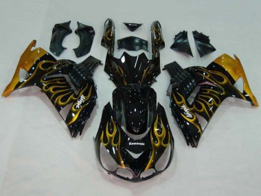 Carénages Moto Kawasaki ZX14R ZZR1400 2006-2011 - Noir Brillant Or Flamme Abordables