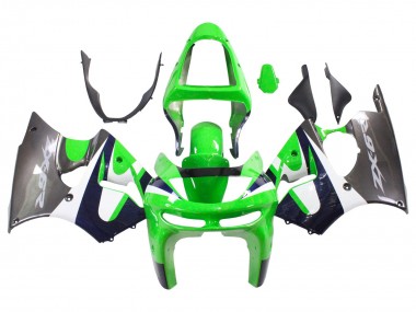 Carénages Moto Kawasaki ZX6R 1998-1999 - Vert Blanc Bleu Foncé Argent Abordables
