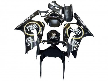 Carénages Moto Kawasaki ZX6R 2003-2004 - Noir Brillant Blanc Motul Lucky Strike Abordables
