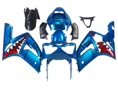 Carénages Moto Kawasaki ZX6R 2003-2004 - Bleu Blanc Rouge Requin Abordables