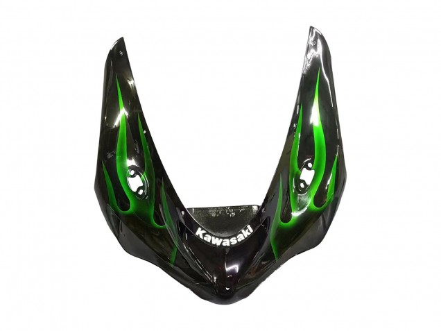 Carénage Moto Kawasaki ZX6R 2005-2006 - Noir Brillant Vert Flamme