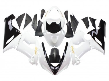 Carénages Moto Kawasaki ZX6R 2005-2006 - Blanc Noir Or Ninja Abordables