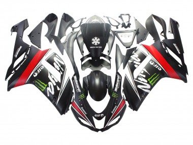 Carénages Moto Kawasaki ZX6R 2007-2008 - Noir Blanc Rouge Blanc Neige Décalque Ninja Elf Abordables