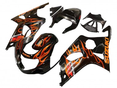 Carénages Moto Suzuki GSXR1000 2000-2002 - Noir Brillant Orange Flamme Abordables